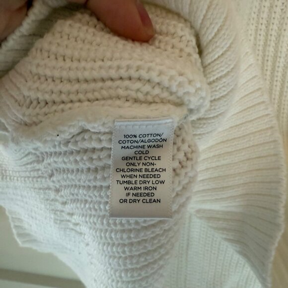 Ann Taylor Loft White Knit Sweater S 100% Cotton High-Low Hem Crew Neck - Picture 5 of 9